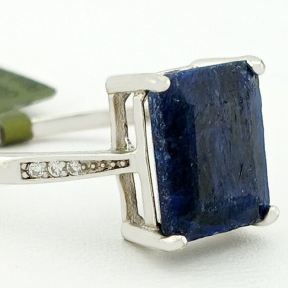 Genuine 3.79 Cts Blue Sapphire & White Sapphires Ring .925 Silver - Picture 5 of 5